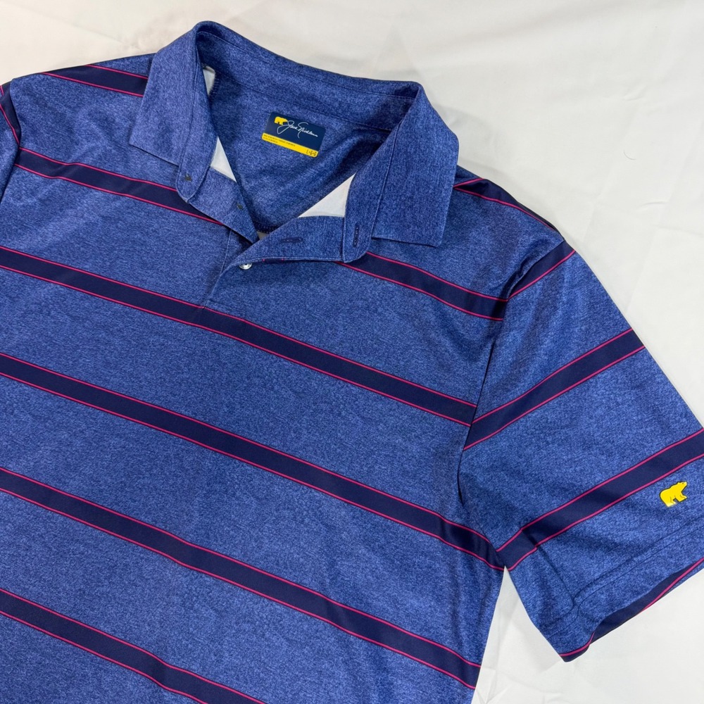 Jack Nicklaus Mens Golden Bear Blue Striped Short Sleeve Golf Polo Shirt Large